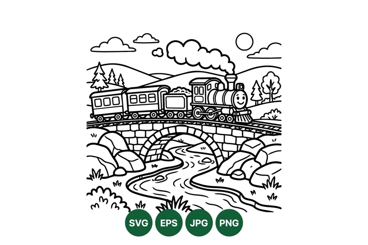 Hand Drawn Steam Train Clipart Illustration