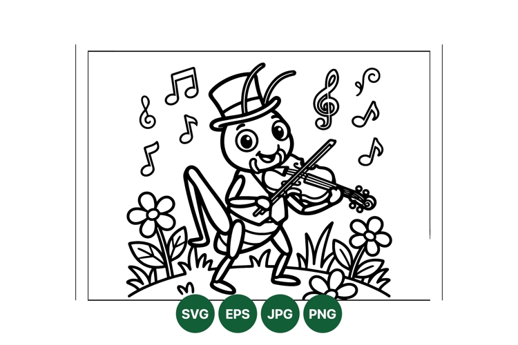 Whimsical Cricket Playing Violin Line Art Illustration