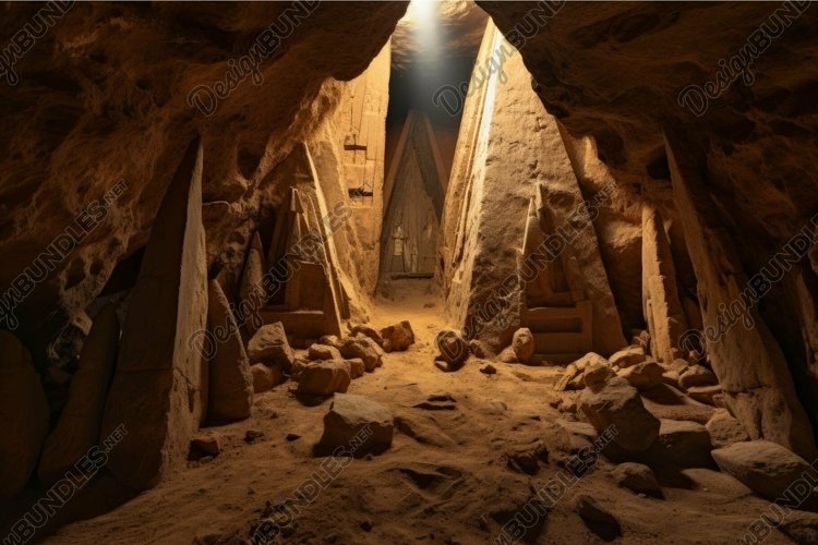 Ancient tomb interior with sunbeam illumination example image 1