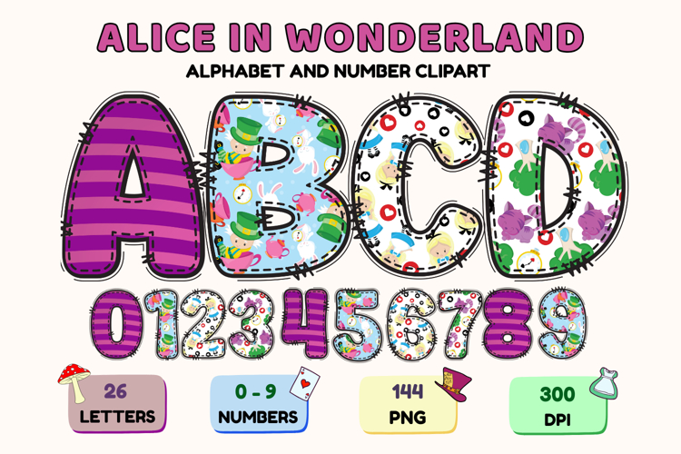 Alice in Wonderland Alphabet png, wonderland letters doodle