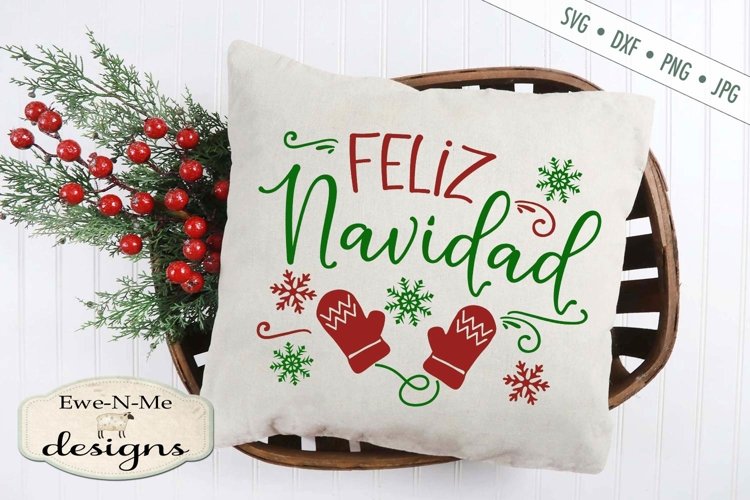 Feliz Navidad - Christmas - Mittens - SVG DXF example image 1