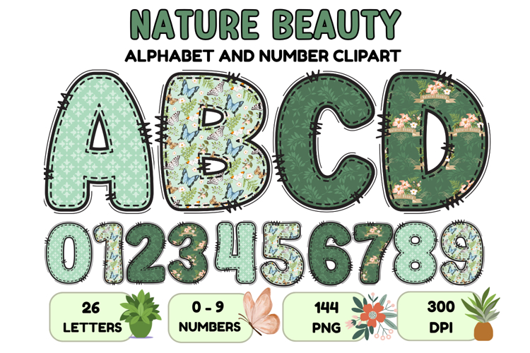 Garden Nature Beauty Alphabet PNG Letters & Numbers 300DPI