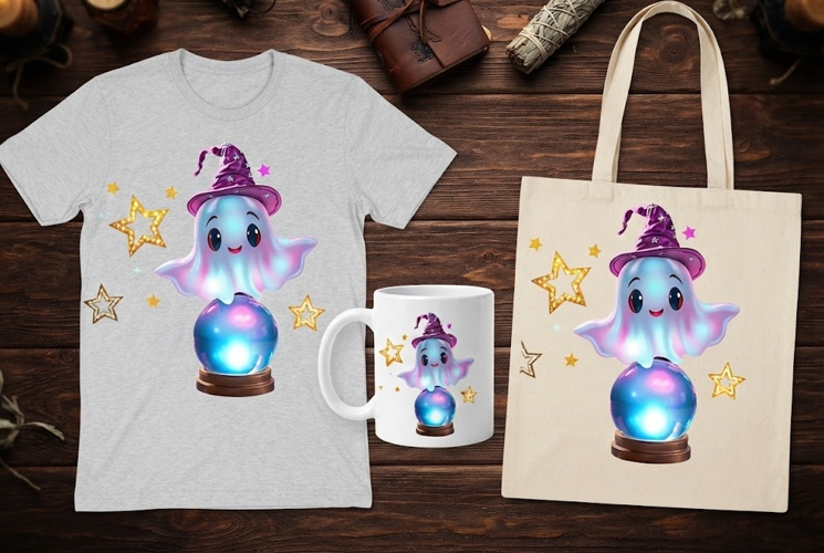 Cute Halloween Ghost Fortune Teller PNG | Witch Crystal Ball