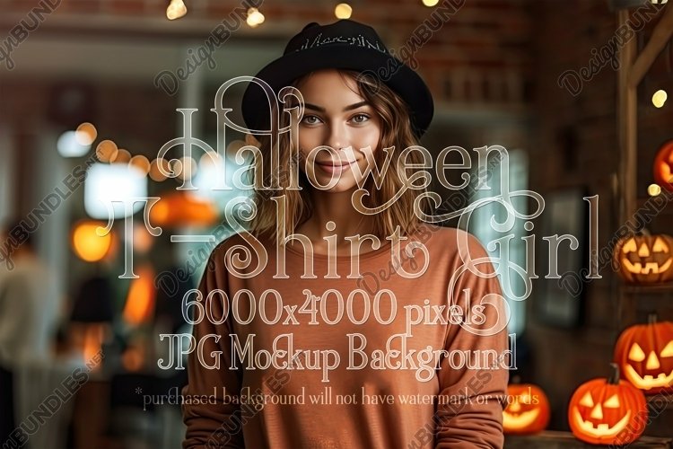 Halloween T-Shirt Mockup Women, Orange T-Shirt Mockup, d17