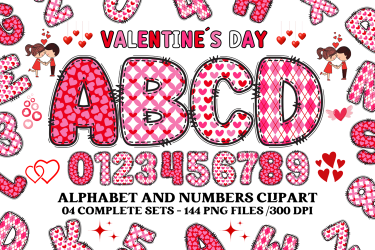 Valentine Alphabet Clip Art, valentines day letters doodle