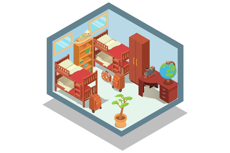 Hostel concept banner, isometric style