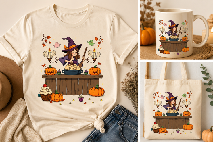 Halloween Witch Baking PNG | Witch Cooking Pumpkin Treats