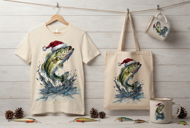 Christmas Santa Hat Bass Leaping Water Art PNG