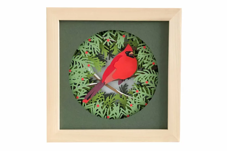 Cardinal Christmas 3D Shadow Box SVG Layered Paper Cut