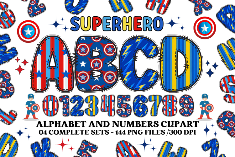 Superhero Alphabet png clipart, superhero letters doodle