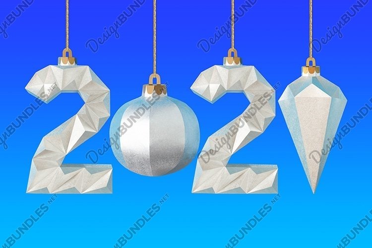 Paper numbers and Christmas tree toys form number 2021 example image 1