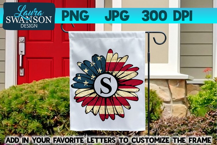 Patriotic Sunflower Monogram Frame PNG, JPG, Sublimation example image 1