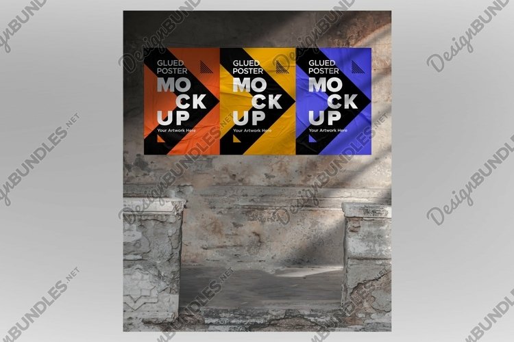 Poster Mockup with Glued, Wrinkled & Crumpled Paper Effect example image 1