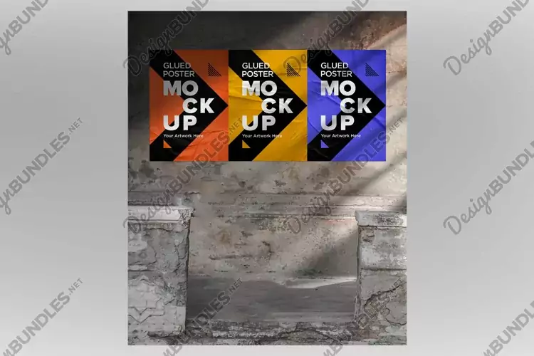 Poster Mockup with Glued, Wrinkled & Crumpled Paper Effect