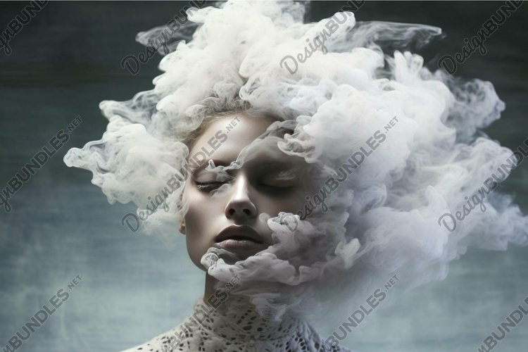 Dreamlike portrait of woman with ethereal smoke example image 1