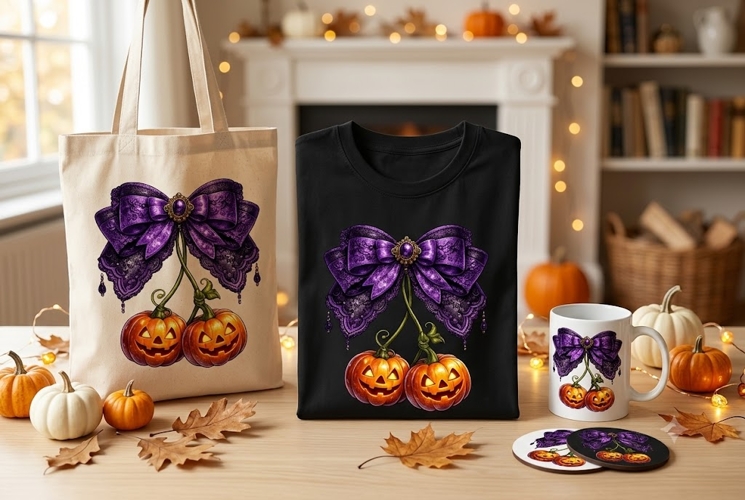 Purple Halloween Bow PNG, Gothic Pumpkin Coquette Clipart