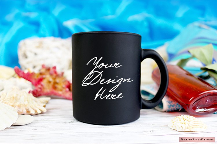 Summer Style Black Mug Mockup, Beach Style Mug Mockup, 951 example image 1