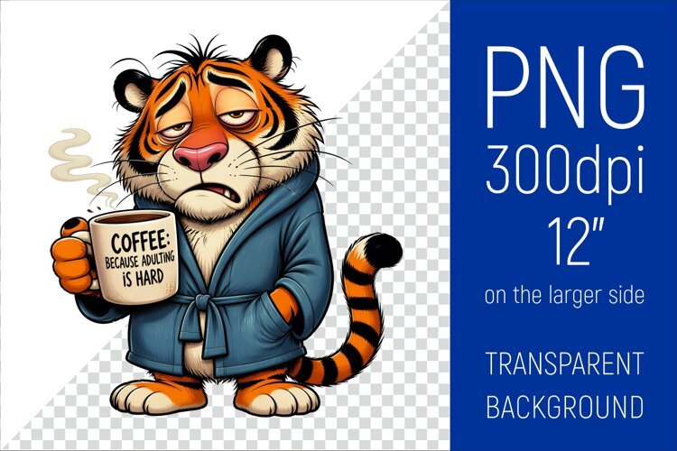 Funny Morning Coffee Tiger |Cute Coffee Lover Clipart example image 1
