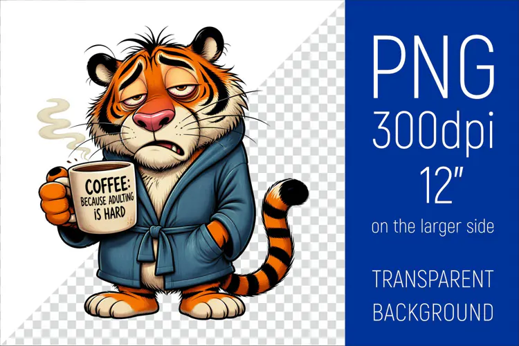 Funny Morning Coffee Tiger |Cute Coffee Lover Clipart