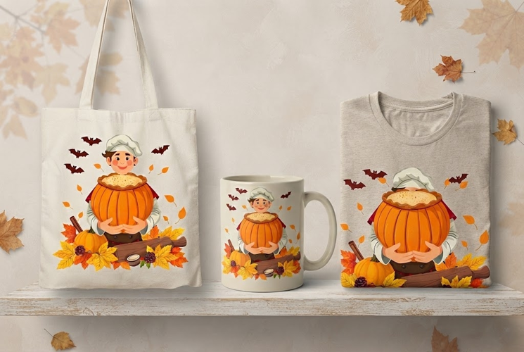 Halloween Pumpkin Pie Chef PNG | Fall Baker Clipart