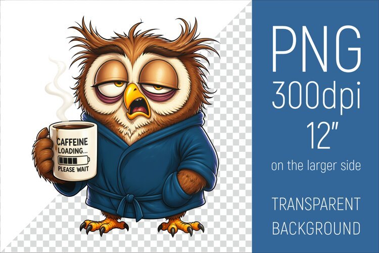 Funny Morning Coffee Owl |Cute Coffee Lover Clipart example image 1