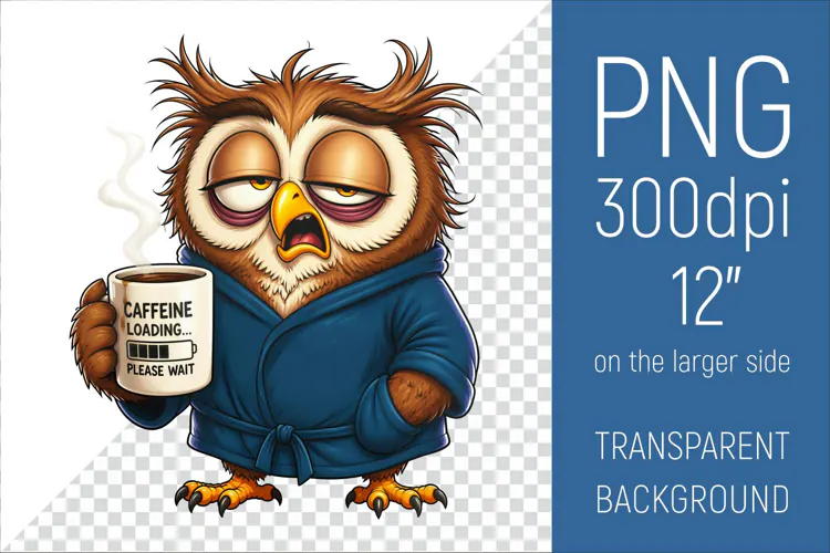 Funny Morning Coffee Owl |Cute Coffee Lover Clipart