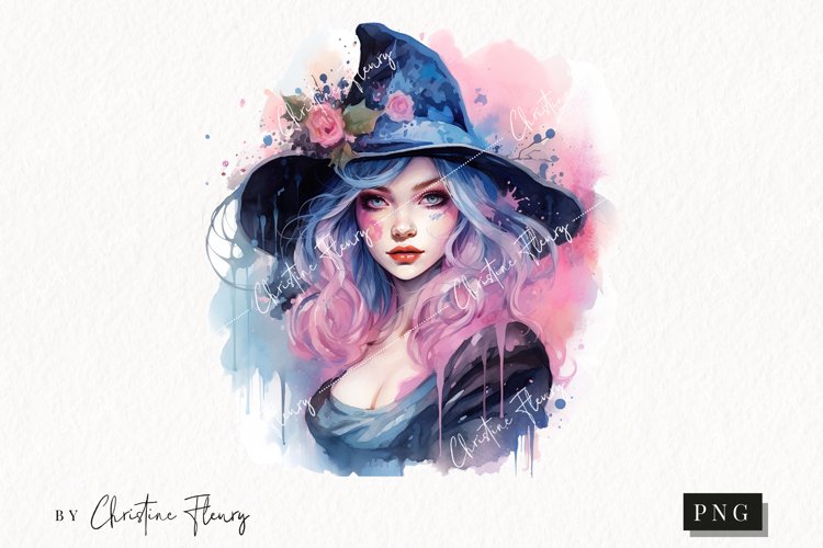 Watercolor Pastel Witch Clipart | Watercolor Halloween PNG example image 1