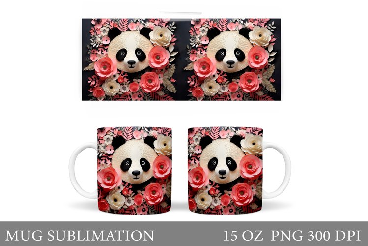 Panda Mug Wrap Design. Paper Panda Flowers Mug Sublimation example image 1
