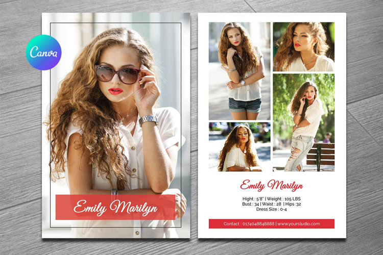 Modeling Comp Card Template, Canva, Ms Word & Photoshop