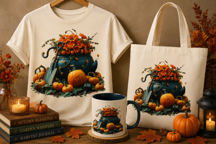 Halloween Cauldron PNG | Pumpkin Floral Witchy Autumn Decor example image 1