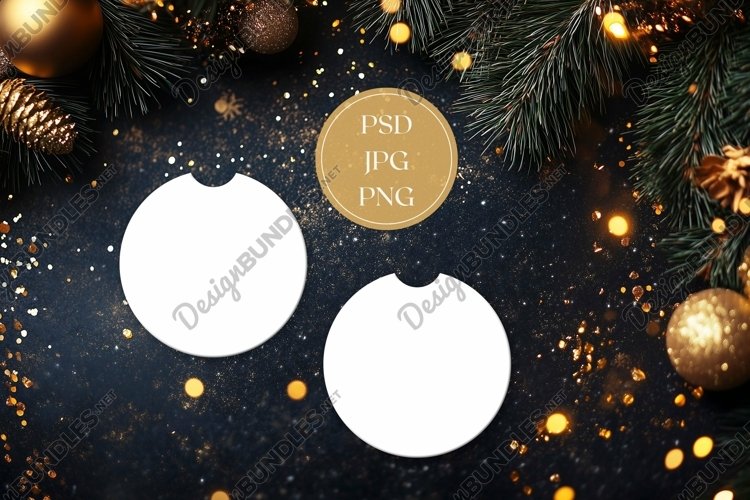 Christmas Car Coaster Mock Up, Winter Car Coasters Mockup example image 1
