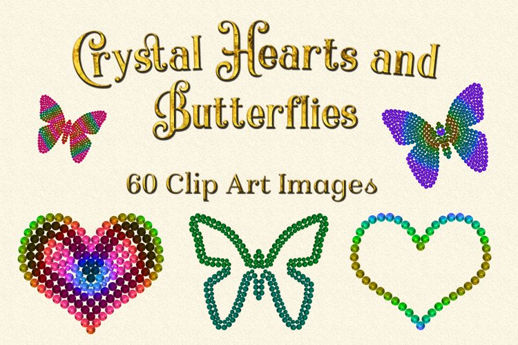 Crystal Hearts and Butterflies Clipart Designs example image 1