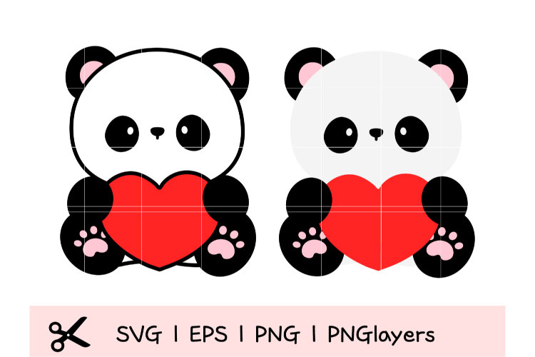 Cute Panda with Heart SVG | Kawaii Valentine Animal Clipart