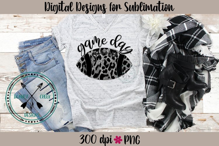 Game Day Black and Silver Leopard Football Sublimation PNG example image 1