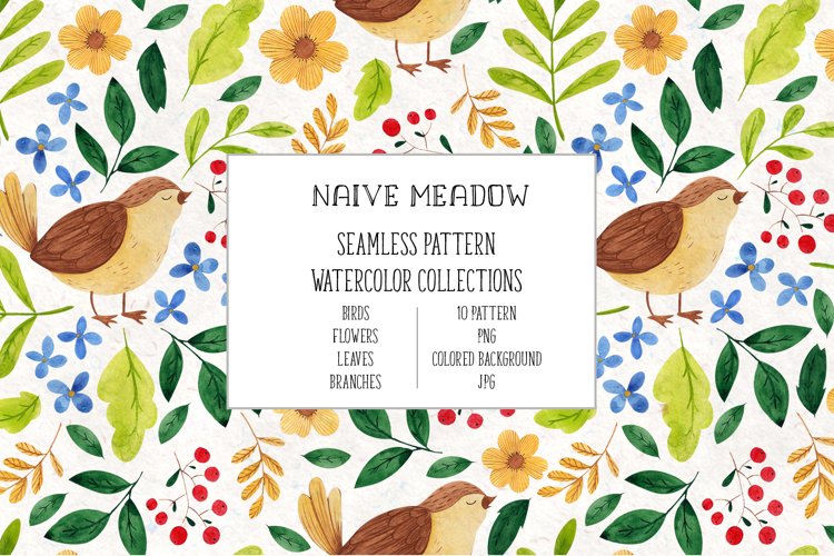 Naive Meadow. Watercolor patterns example image 1