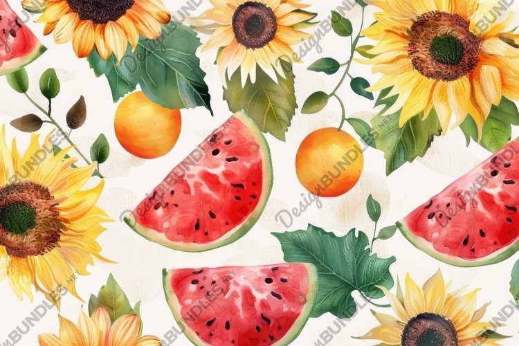 Sunflower and Watermelon Background Wallpaper
