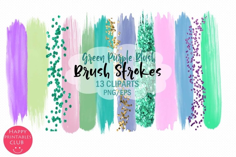 Green Purple Blush Brush Strokes-Brush Strokes Clipart example image 1