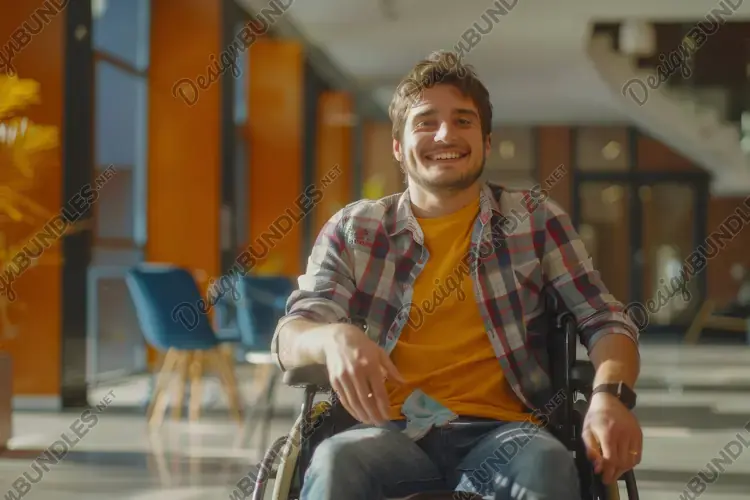 Smiling Man in a Wheelchair Background Wallpaper