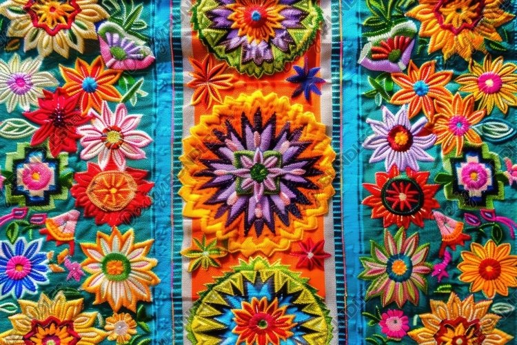 Vibrant Traditional Embroidery Background Wallpaper example image 1