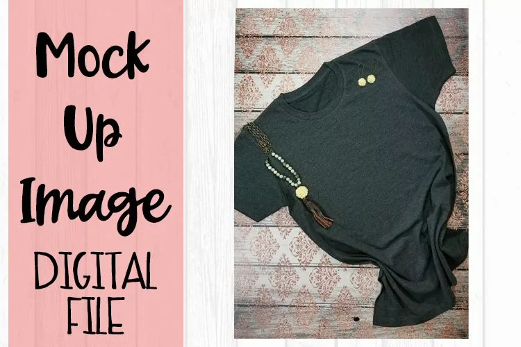 Charcoal Tee on Damask Background Mock Up