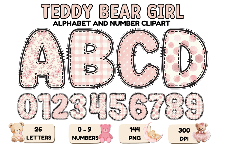 Teddy Bear Girl Alphabet PNG - Letters & Number 300 DPI
