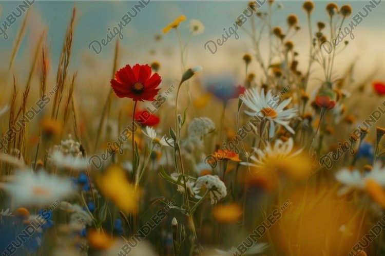 Serene wildflower meadow at sunset