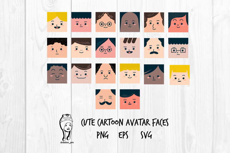 Cute Cartoon Avatar Faces svg eps png example image 1