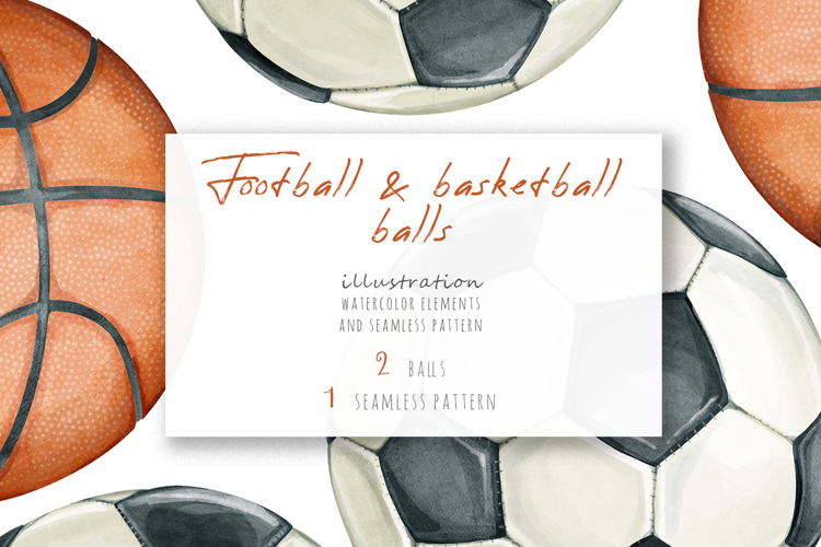 Watercolor football and basketball balls