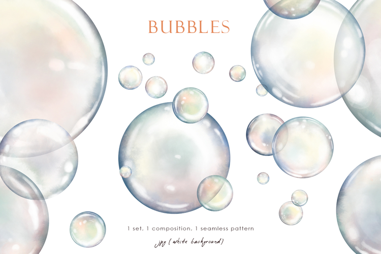 Watercolor air soap floating bubbles