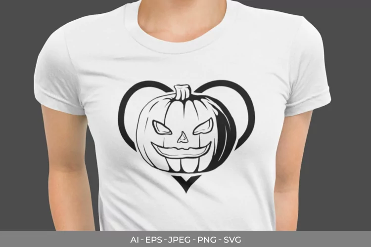 Faced Halloween Pumpkin in Heart with Gradient Color SVG
