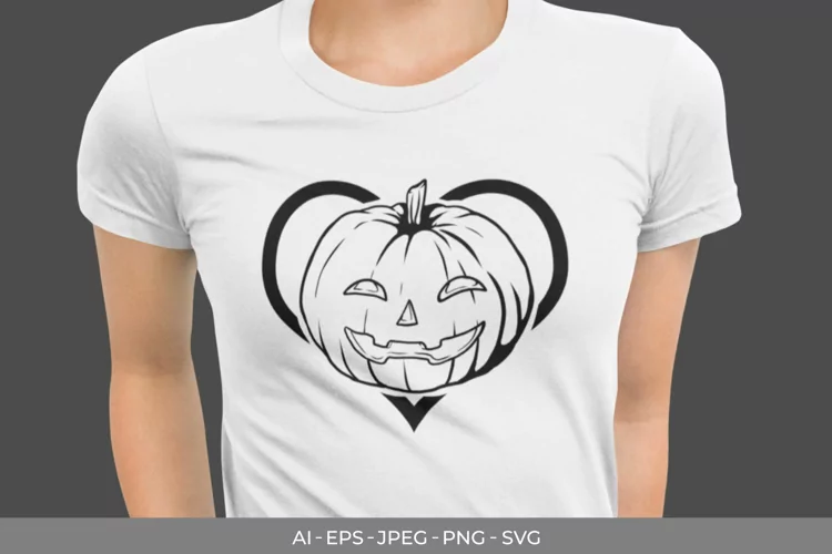 Faced Halloween Pumpkin in Heart with Gradient Color SVG