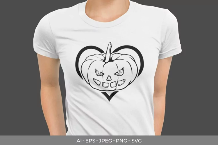Faced Halloween Pumpkin in Heart with Gradient Color SVG