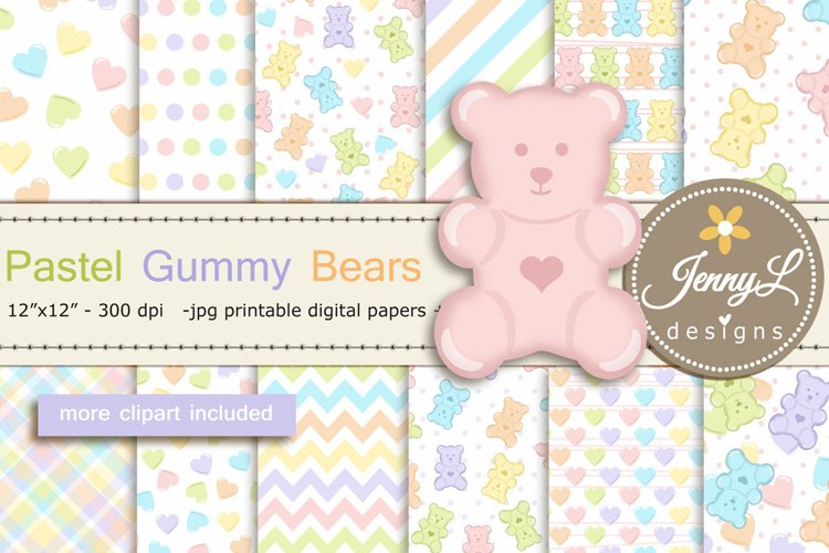 Pastel Gummy Bears Digital Papers and Clipart example image 1