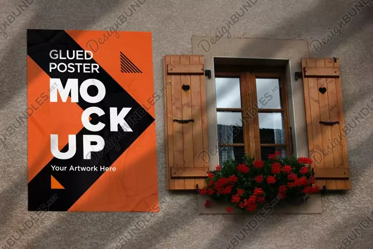 Poster Mockup with Glued, Wrinkled & Crumpled Paper Effect